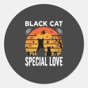 Sticker Rond Spécial Chat Noir Halloween Amour Design Gothique