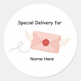Sticker Rond Special Delivery For Custom Name Flying Envelope