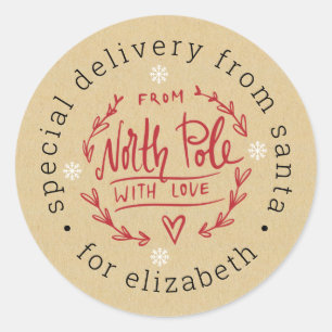Sticker Rond Special Delivery From Santa North Pole Christmas