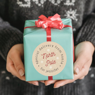 Sticker Rond Special Delivery From Santa North Pole Christmas