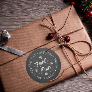 Sticker Rond Special Delivery From Santa North Pole Christmas