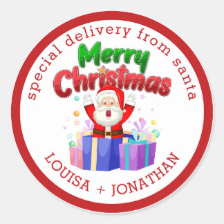 Sticker Rond Special Delivery From Santa Red Christmas