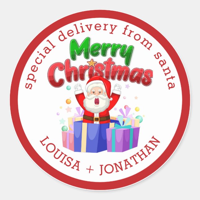 Sticker Rond Special Delivery From Santa Red Christmas  (Devant)