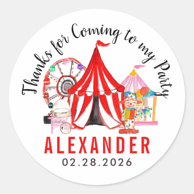 Sticker Rond Spectacle de cirque du Carnaval moderne Merci enfa (Devant)