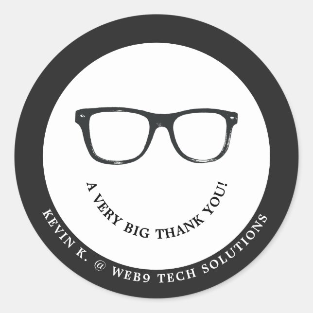 Sticker Rond Spectacles Graves | Le sourire minimal du Merci (Devant)