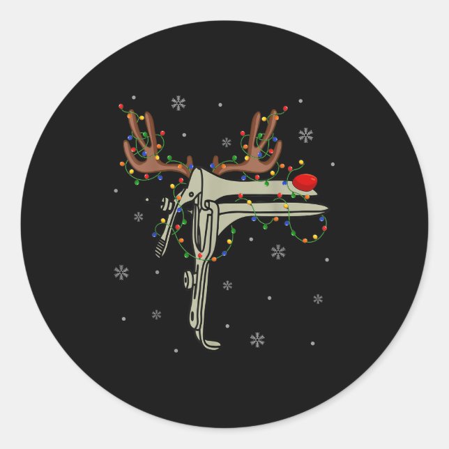 Sticker Rond Speculum Reindeer Xmas Light Medical Ob Gyn Nurse  (Devant)
