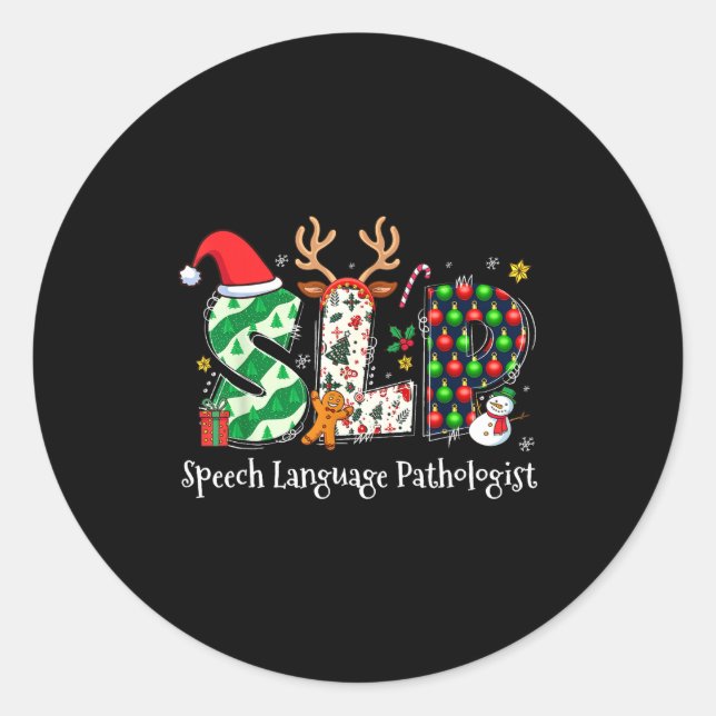 Sticker Rond Speech Language Pathologist Reindeer Santa Hat Slp (Devant)