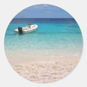 Sticker Rond Speedboat dans la mer bleue