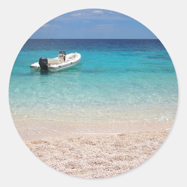 Sticker Rond Speedboat dans la mer bleue (Devant)