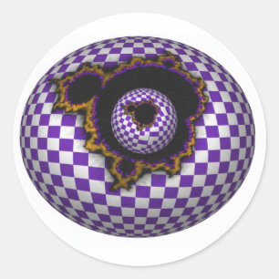 Sticker Rond Sphère carreautée violette et blanche avec Mandelb