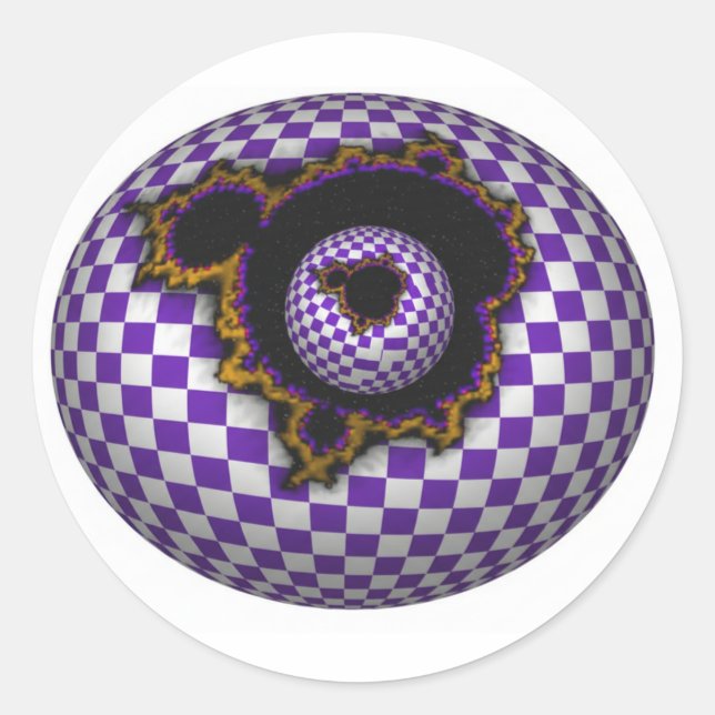 Sticker Rond Sphère carreautée violette et blanche avec Mandelb (Devant)