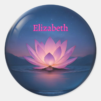 Sticker Rond Sphère de verre Lotus brillant avec nom personnali