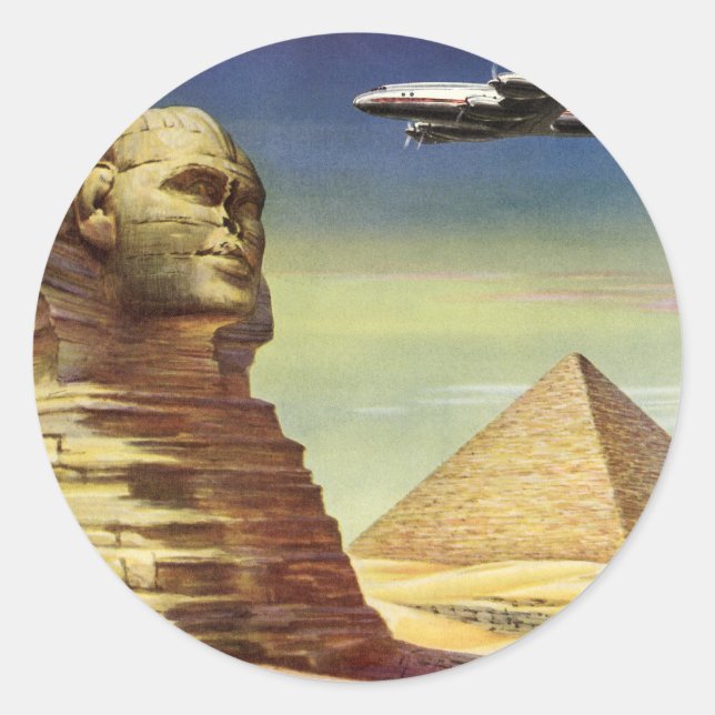 Sticker Rond Sphinx vintage de Gizeh, Pyramides d'Egypte (Devant)