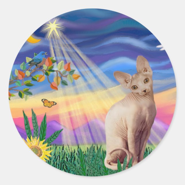 Sticker Rond Sphynx Cat 1 - Twilight (Devant)