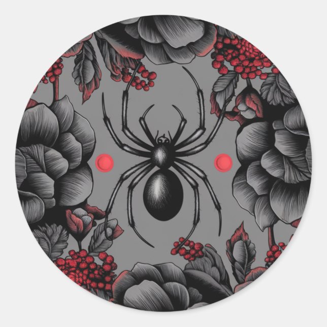 Sticker Rond Spider Floral design style gothique (Devant)