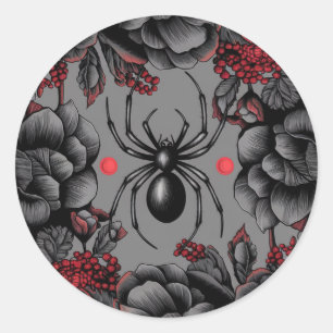 Sticker Rond Spider Floral design style gothique