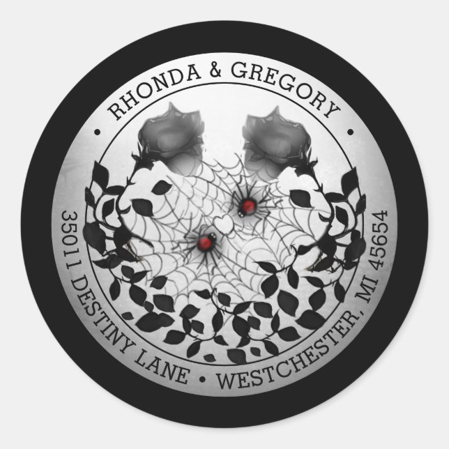 Sticker Rond Spider Love Halloween Adresse Mariage (Devant)