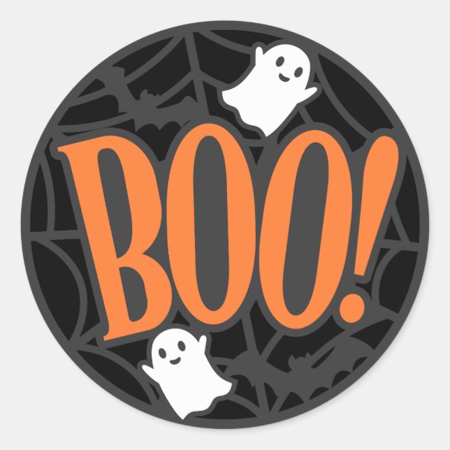 Sticker Rond Spider Web Ghost Boo! Halloween (Devant)