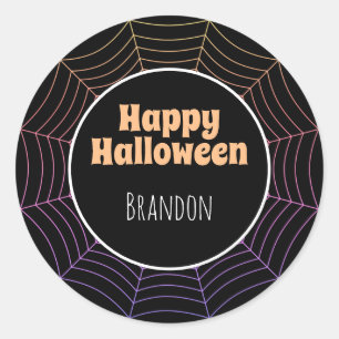 Sticker Rond Spider web noir violet orange motif Halloween