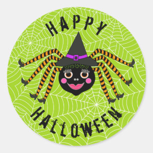 Sticker Rond Spider Witch Halloween heureux