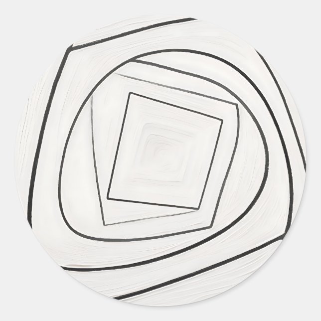 Sticker Rond Spirale Carrée Abstraite Noir Blanc (Devant)