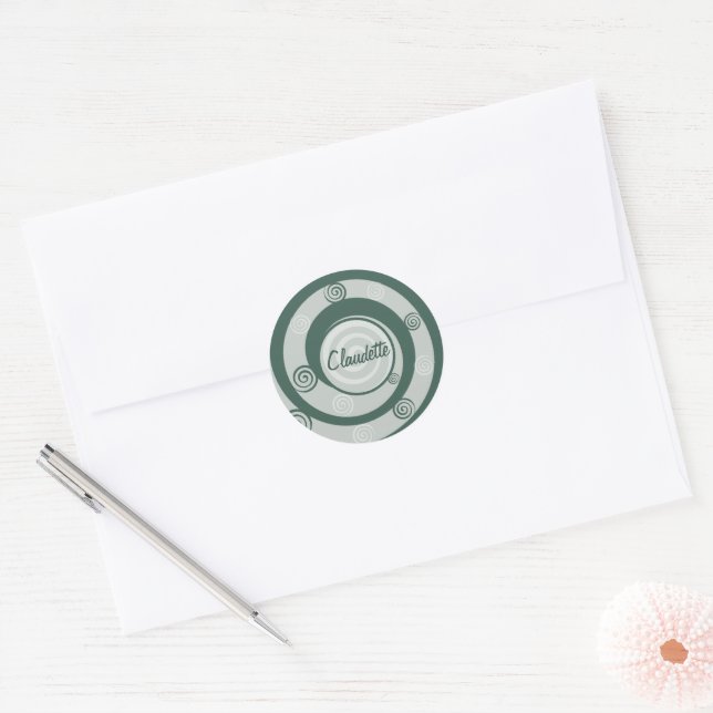 Sticker Rond Spirales de déesse païenne Vert Personnalisé (Enveloppe)