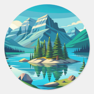 Sticker Rond Spirit Island Lac Maligne Paysage
