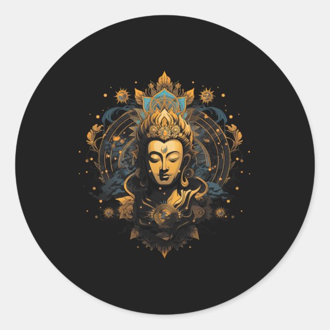 Sticker Rond Spirituality Artwork Peace Zen Yoga Asia Guatama B (Devant)