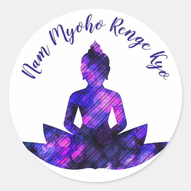 Sticker Rond Spirituelle Violet Lotus Yoga Nam Myoho Renge Kyo (Devant)