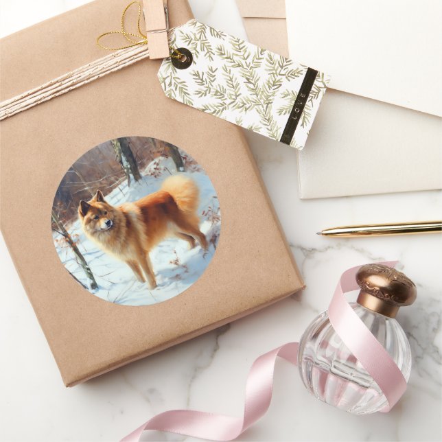 Sticker Rond Spitz Finlandais Laisser Neige Noël (Cadeaux)