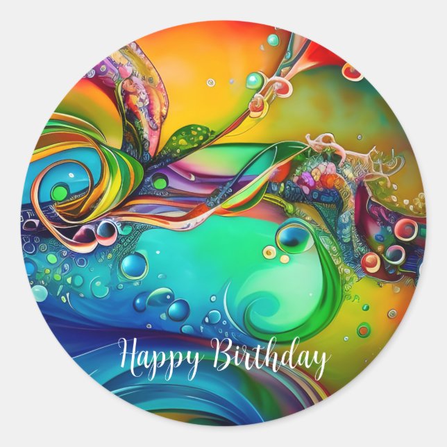 Sticker Rond Splash ! Bulles colorées Abstrait Anniversaire (Devant)