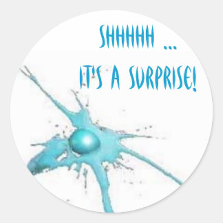 Sticker Rond Splat, Shhhh ...C'est une surprise ! -Personnalisé