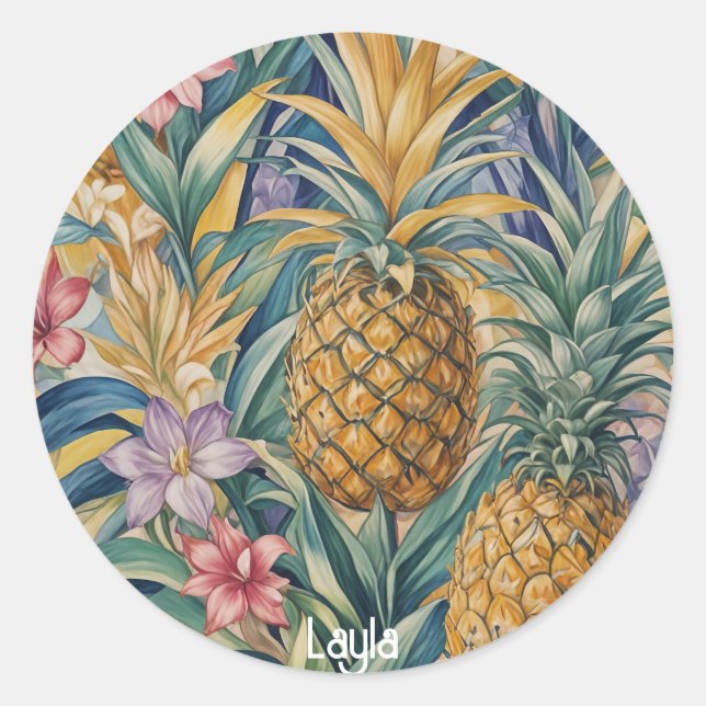Sticker Rond Splendeur tropicale : Ananas coloré (Devant)