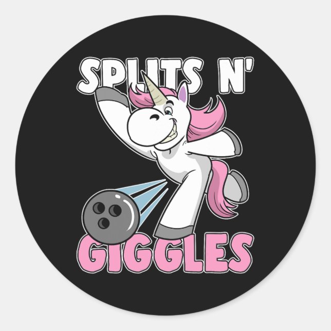 Sticker Rond Splings N' Giggles Unicorn Bowling Bowler (Devant)