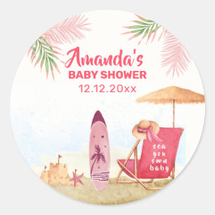 Sticker Rond Splish Splash Aloha Planche de Surf Fête Prénatale