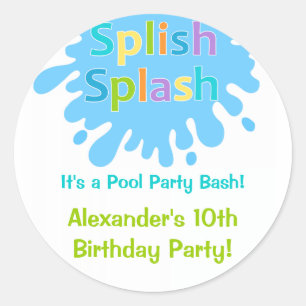 Sticker Rond Splish Splash Pool Party Garçon Anniversaire Stick