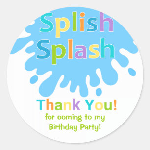 Sticker Rond Splish Splash Pool Party Garçon Anniversaire Stick