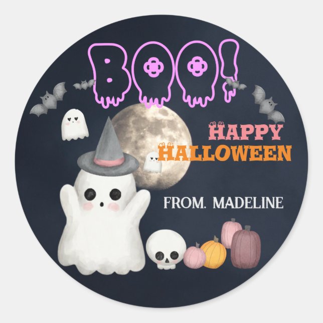 Sticker Rond Spooktacular mignon invitations de fête d'Hallowee (Devant)