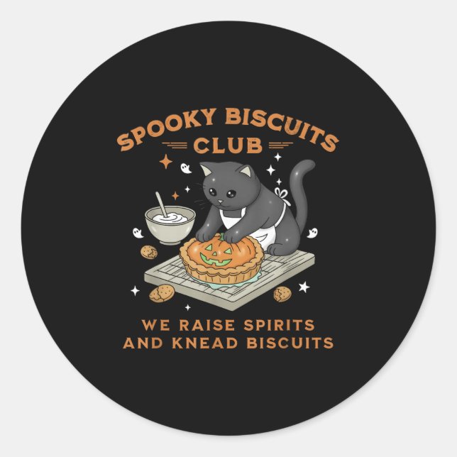 Sticker Rond Spooky Biscuits Club Black Cat Pumpkin Halloween B (Devant)