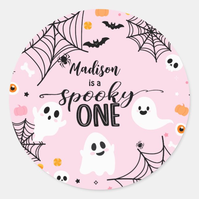 Sticker Rond Spooky One Pink Halloween Ghost (Devant)