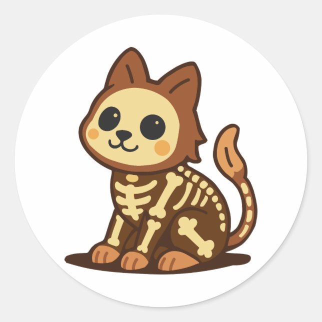 Sticker Rond Spooky Skeleton Cat  (Devant)