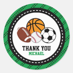Sticker Rond Sport All Star Party Merci Favor Tag