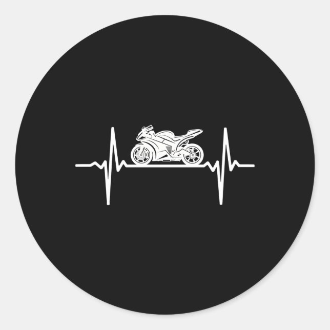 Sticker Rond Sportbike Ekg Biker Pulse Motorcycle Riders Hebeat (Devant)