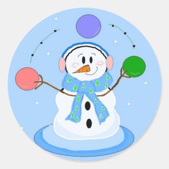 Sticker Rond Sportif Jongler Snowman (Devant)