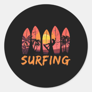 Sticker Rond Sports de surf sur l'océan - Planche de surf Vague