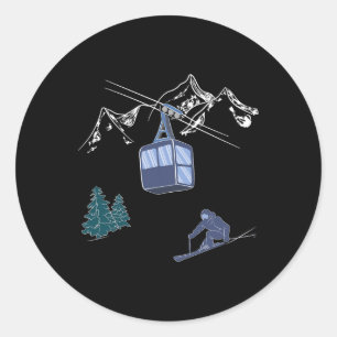 Sticker Rond Sports d'hiver Ski Scène de neige Station de ski v