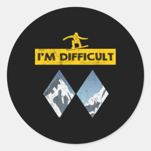 Sticker Rond Sports d'hiver Ski Snowboard Skier Snowboard Funn
