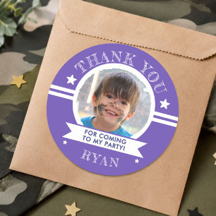 Sticker Rond Sports Enfants Photo Anniversaire Remerciement 