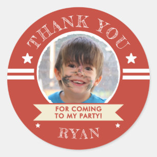 Sticker Rond Sports Enfants Photo Anniversaire Remerciement