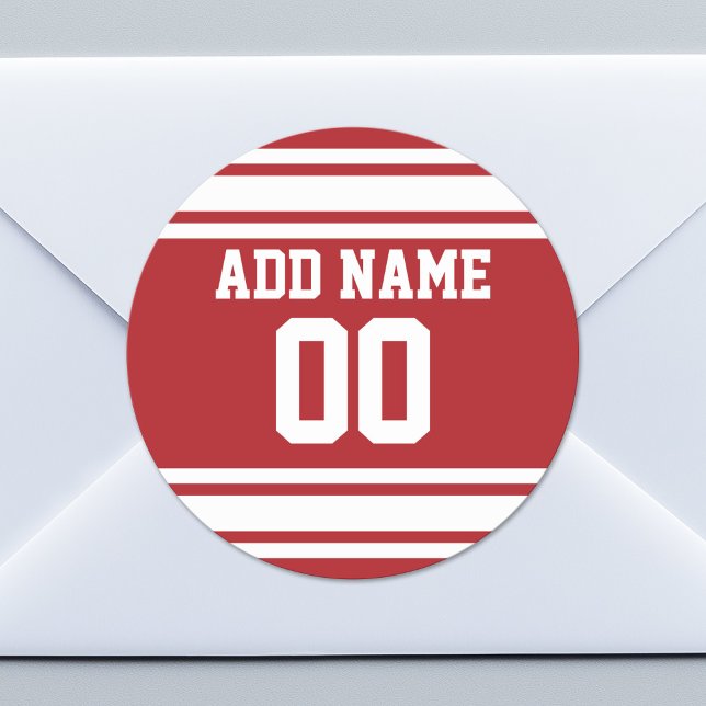 Sticker Rond Sports Jersey with Your Name and Number (Custom Sticker for Party Favors or Envelopes)